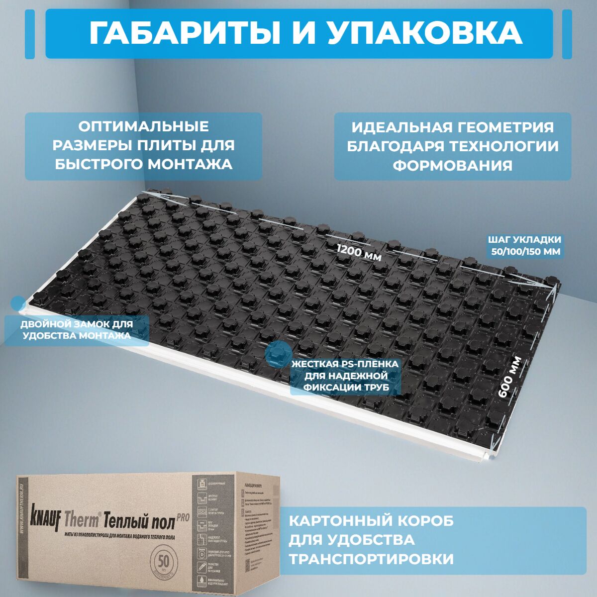 KNAUF Therm Теплый Пол Pro 45мм, 14 плит, 10,08м2, 600х1200м, 0.454м3 купить в Санкт-Петербурге