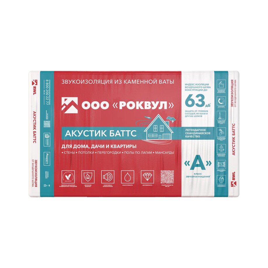 Роквул Акустик Баттс 100мм, 5 плит, 3м2, 600х1000мм, 0.3м3, Rockwool АКУСТИК БАТТС 100х600х1000/5шт/3м2/0.3м3 купить в Москве Роквул Акустик Баттс 100мм, 5 плит, 3м2, 600х1000мм, 0.3м3, Rockwool АКУСТИК БАТТС 100х600х1000/5шт/3м2/0.3м3