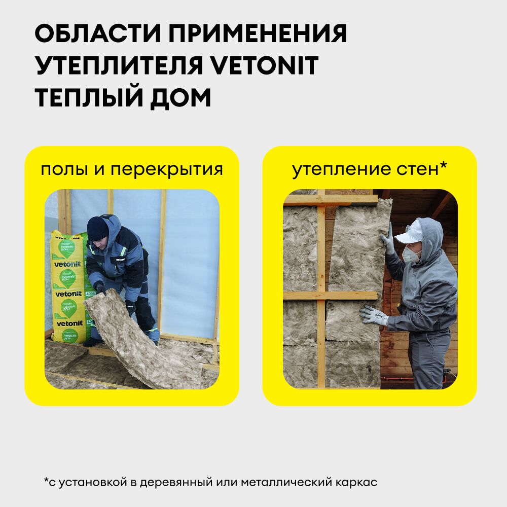 Утеплитель Vetonit Теплый Дом Плита 50мм, 610х1170мм, 14 плит, 10м2, 0.5м3 купить в Санкт-Петербурге
