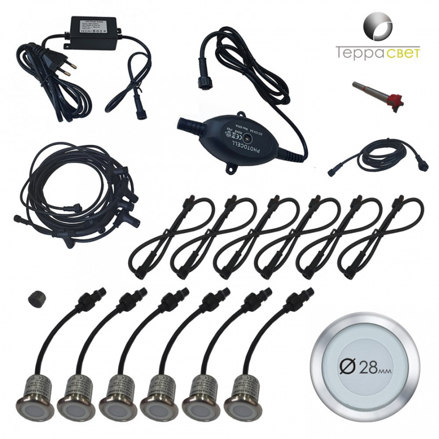 Комплект светодиодной подсветки пола и лестниц Террасвет Теплый 3000К купить в Санкт-Петербурге