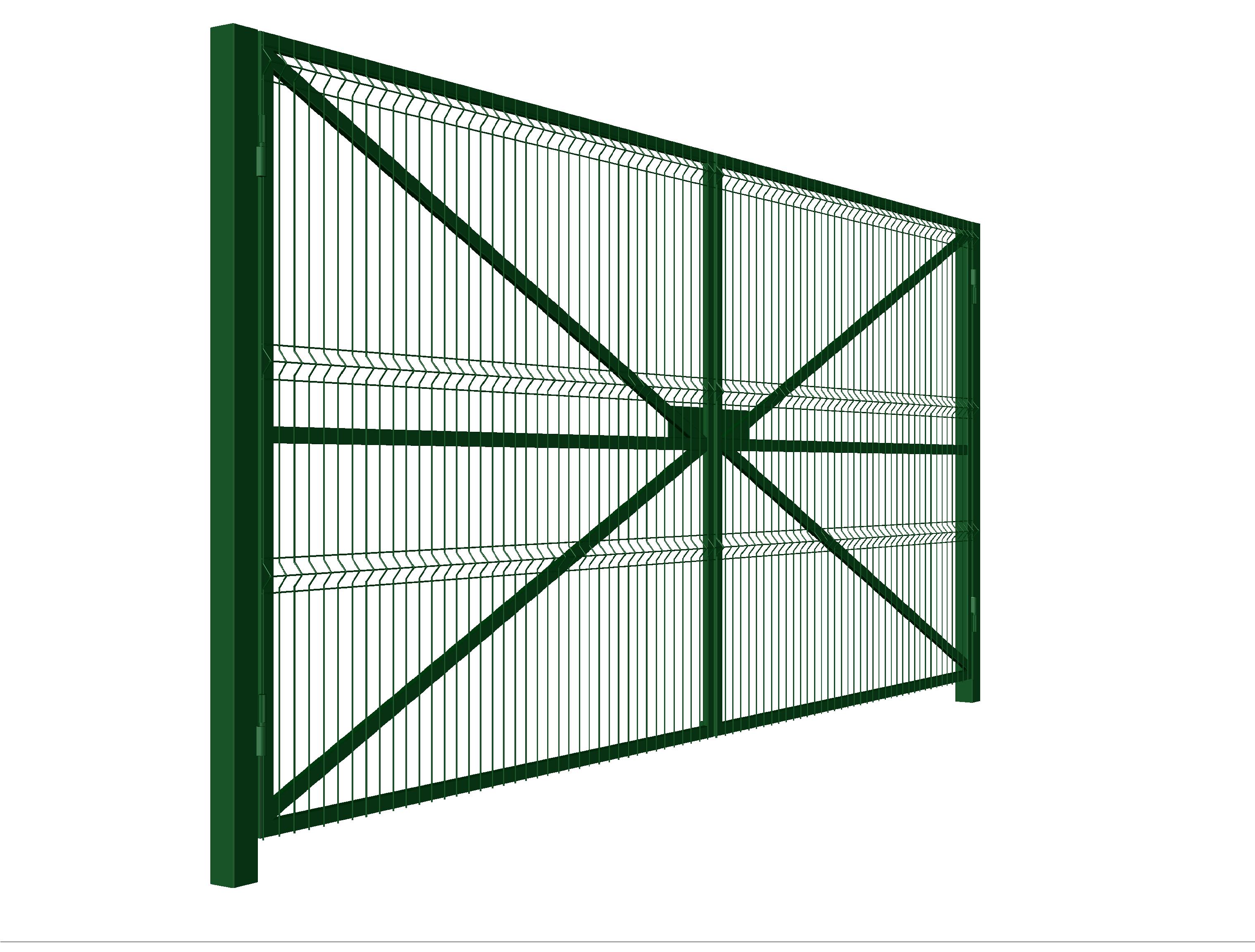 Ворота распашные панель 3D труба проф. 40х20 мм Ш-4000мм В-1900мм столбы 60х60х3000мм открытие наружу ППК RAL 6005 зеленый