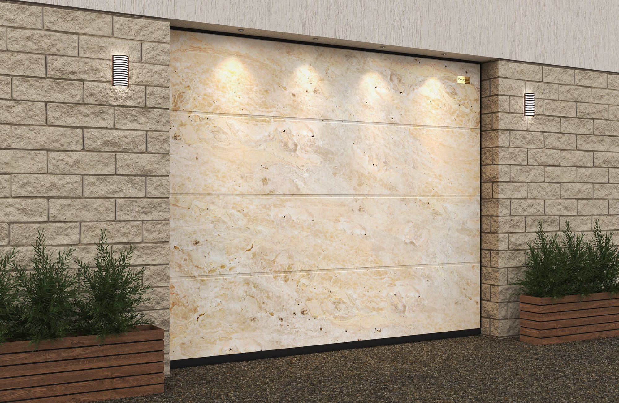Ворота гаражные секционные Prestige Lux L-гофр smooth 2500х2125мм ALUTECH, Breccia Damascata