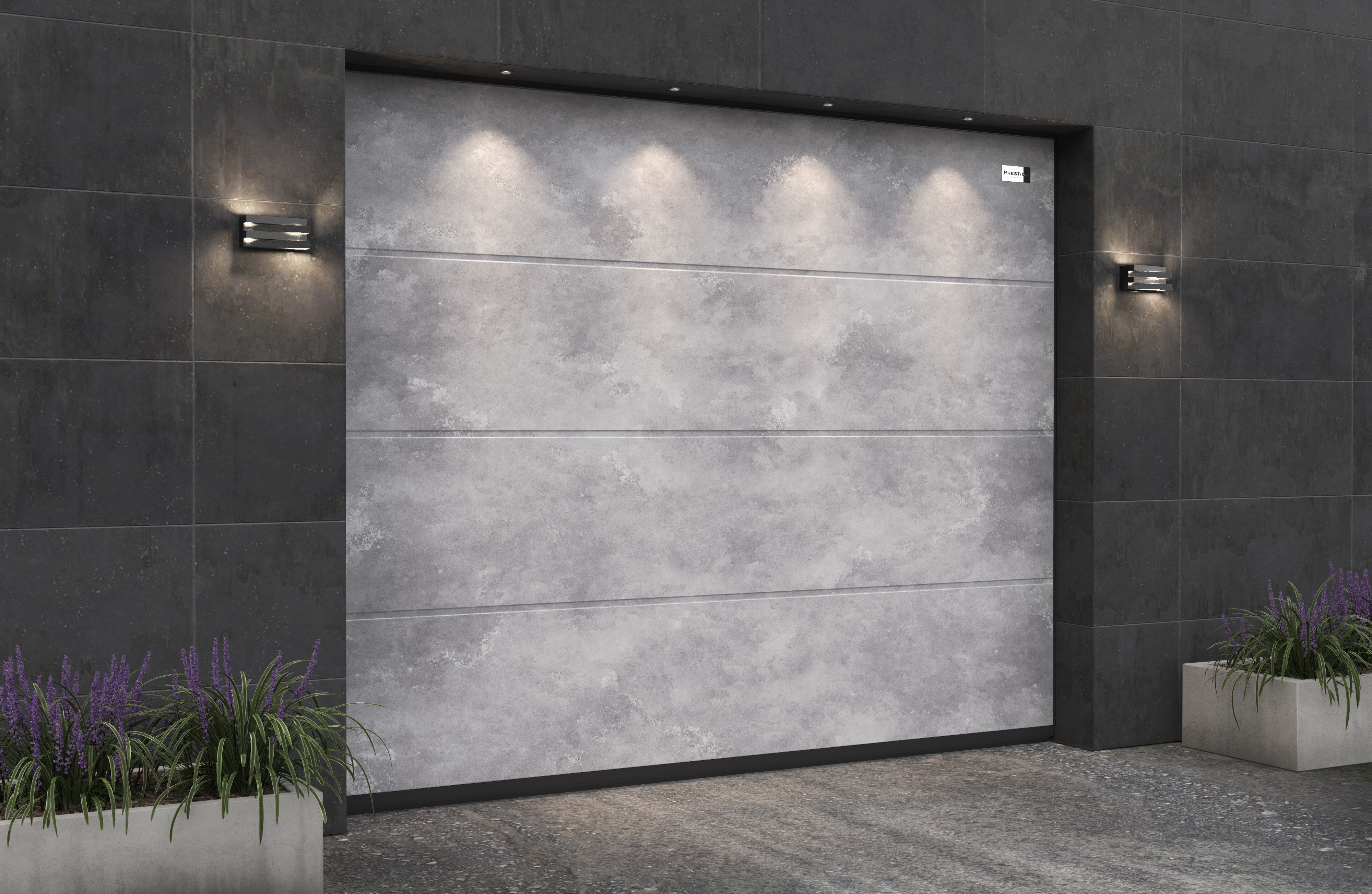 Ворота гаражные секционные Prestige Lux L-гофр smooth 2500х2125мм ALUTECH, Concrete Anteak