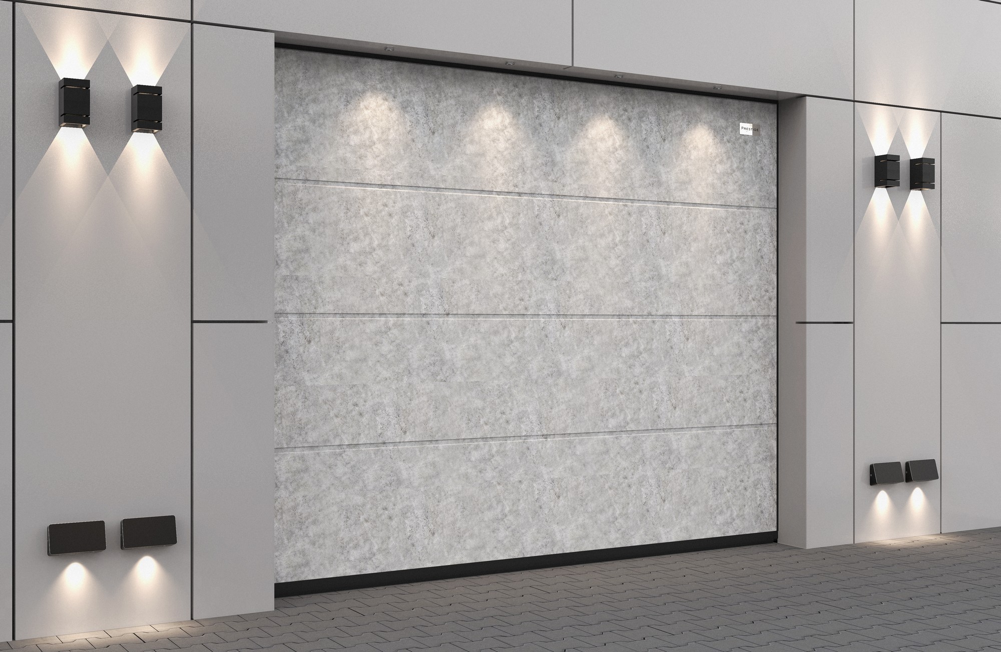 Ворота гаражные секционные Prestige Lux L-гофр smooth 2500х2125мм ALUTECH, Серый бетон