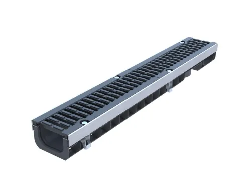 Лоток водоотводный PolyMax Drive DN100 пластиковый H80 с решеткой щелевой чугунной ВЧ кл. D (комплект) купить в Санкт-Петербурге