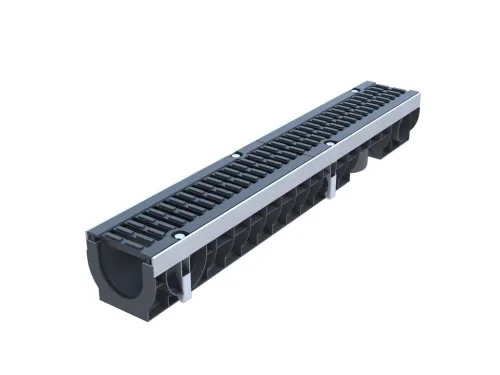 Лоток водоотводный PolyMax Drive DN100 пластиковый H120 с решеткой щелевой чугунной ВЧ кл. D купить в Санкт-Петербурге