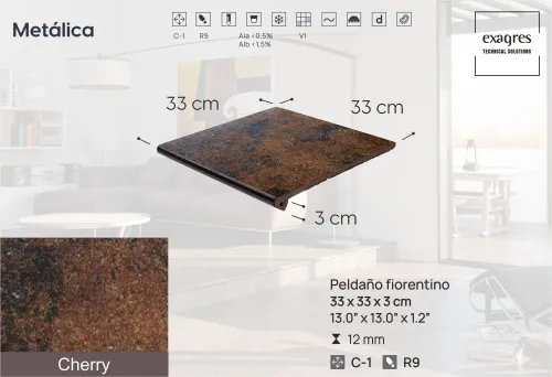 Ступень фронтальная Peldano Fiorentino Metalica Cherry 33х33х1.2 матовый 4шт/упак Exagres купить в Санкт-Петербурге