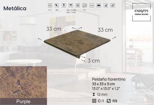 Ступень фронтальная Peldano Fiorentino Metalica Purple 33х33х1.2 матовый 4шт/упак Exagres купить в Санкт-Петербурге