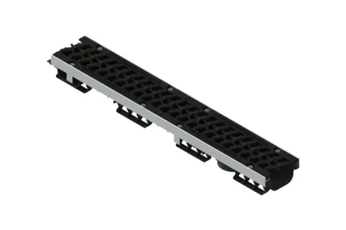 Лоток водоотводный PolyMax Drive DN100 пластиковый H80 с решеткой чугунной "шина" ВЧ кл. Е купить в Санкт-Петербурге