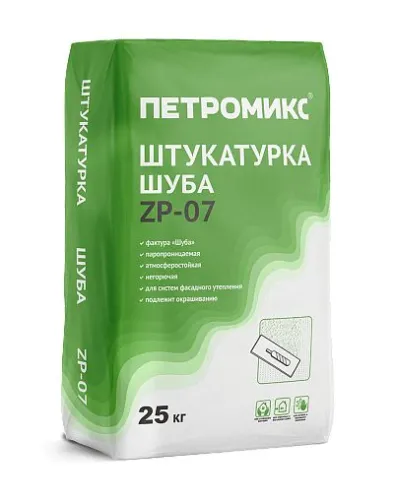 ZP-07 Штукатурка декоративная специальная Шуба, 1,5 мм, белый, 25 кг/меш (ШВ декор) купить в Санкт-Петербурге