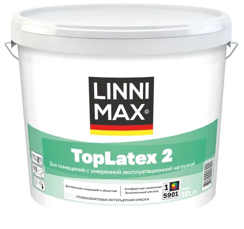 Toplatex 2 10л Краска водно-дисперсионная для внутренних работ База1 LINNIMAX купить в Санкт-Петербурге