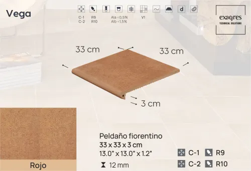 Ступень фронтальная Peldano Florentino Vega Rojo 33х33х1.2 антислип Exagres купить в Санкт-Петербурге