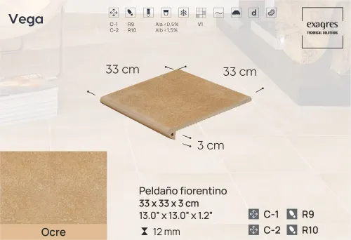 Ступень фронтальная Peldano Florentino Vega Ocre 33х33х1.2 антислип Exagres купить в Санкт-Петербурге