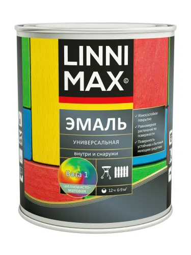 Эмаль универсальная шелковисто-матовая 0,75л алкидная База1 LINNIMAX купить в Санкт-Петербурге