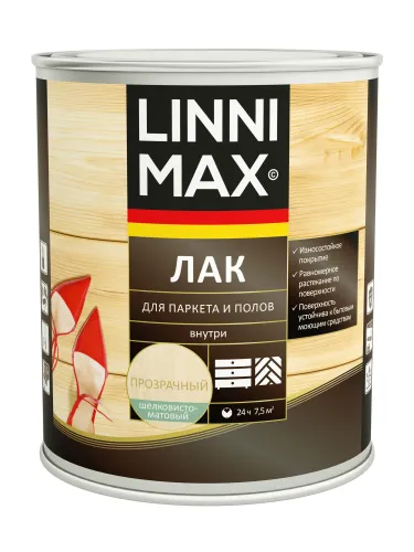 Лак для паркета и полов шелковисто-матовый 0,75л Лак алкидно-уретановый LINNIMAX купить в Санкт-Петербурге