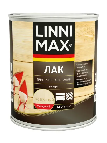 Лак для паркета и полов глянцевый 0,75л алкидно-уретановый LINNIMAX купить в Санкт-Петербурге