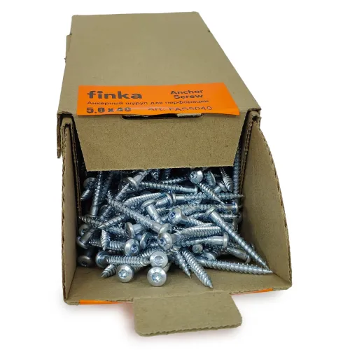 Упаковка шурупов для перфорации FINKA Anchor Screw TX20 5.0х40 цинк 500шт/уп купить в Санкт-Петербурге