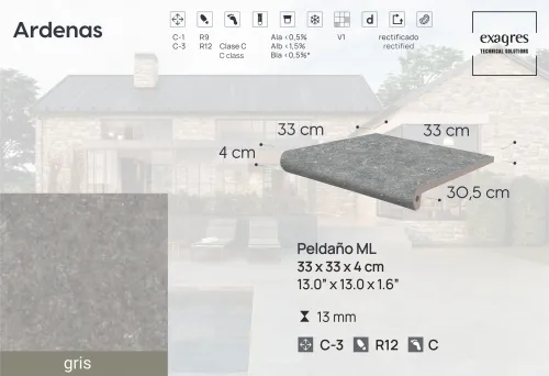 Ступень фронтальная Peldano Fiorentino Ardenas Gris 33х33х1.3 антислип 4шт/упак Exagres купить в Санкт-Петербурге