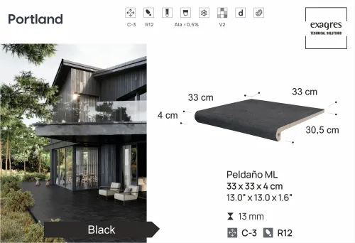 Ступень фронтальная Peldano Florentino Portland Black 33х33х1.3 антислип 4шт/упак Exagres купить в Санкт-Петербурге