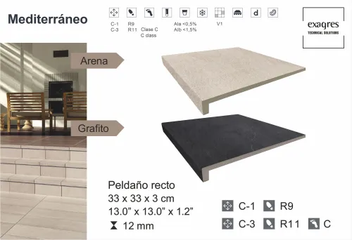 Ступень фронтальная Peldano Recto Mediterraneo Grafito 33х33х1.2 антислип 4шт/упак Exagres купить в Санкт-Петербурге