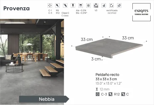 Ступень фронтальная Peldano Recto Provenza Nebbia R12 33х33х1.2 антислип 4шт/упак Exagres купить в Санкт-Петербурге