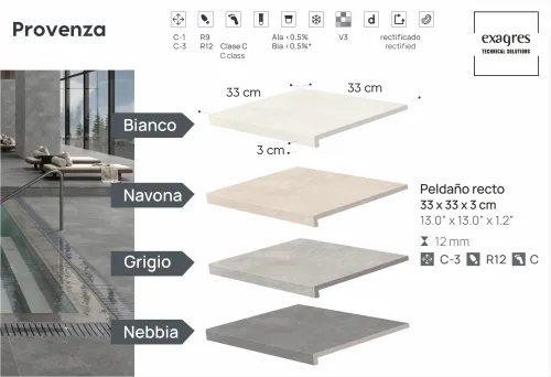 Ступень фронтальная Peldano Recto Provenza Navona R12 33х33х1.2 антислип 4шт/упак Exagres купить в Санкт-Петербурге