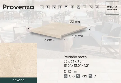 Ступень фронтальная Peldano Recto Provenza Navona R12 33х33х1.2 антислип 4шт/упак Exagres купить в Санкт-Петербурге