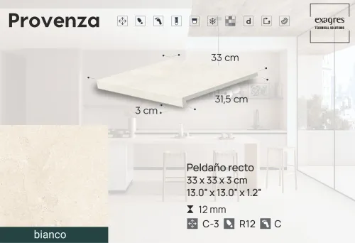 Ступень фронтальная Peldano Recto Provenza Bianco R12 33х33х1.2 антислип 4шт/упак Exagres купить в Санкт-Петербурге