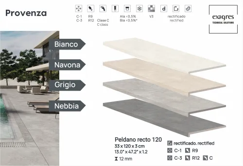 Ступень фронтальная Peldano Recto Provenza Nebbia R12 33х120х1.2 антислип 2шт/упак Exagres купить в Санкт-Петербурге