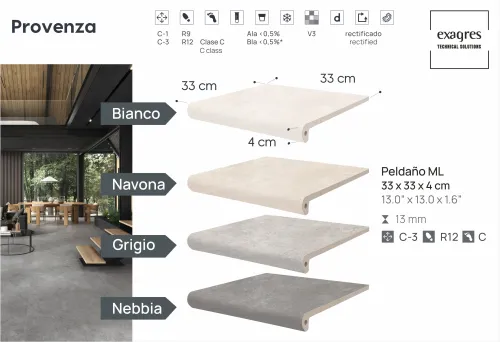 Ступень фронтальная Peldano Florentino Provenza Nebbia 33х33х1.3 антислип 4шт/упак Exagres купить в Санкт-Петербурге