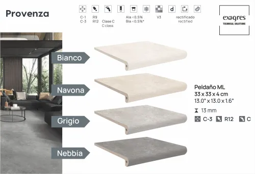 Ступень фронтальная Peldano Florentino Provenza Grigio 33х33х1.3 антислип 4шт/упак Exagres купить в Санкт-Петербурге