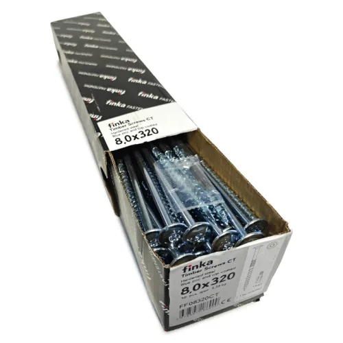 Упаковка шурупов конструкционных Finka Timber Screws CT 8.0x320TX40 голубой цинк, тарелка 50шт/уп купить в Санкт-Петербурге