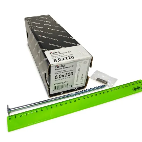 Упаковка шурупов конструкционных Finka Timber Screws CT 8.0x220TX40 голубой цинк, тарелка 50шт/уп купить в Санкт-Петербурге