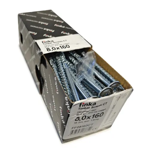 Упаковка шурупов конструкционных Finka Timber Screws CT 8.0x160TX40 голубой цинк, тарелка 50шт/уп купить в Санкт-Петербурге
