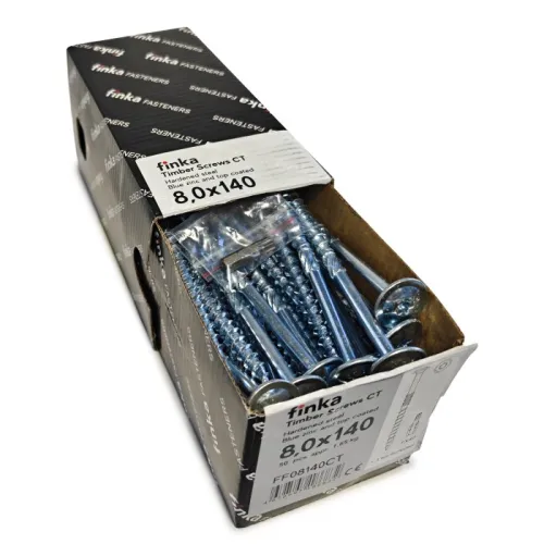 Упаковка шурупов конструкционных Finka Timber Screws CT 8.0x140TX40 голубой цинк, тарелка 50шт/уп купить в Санкт-Петербурге
