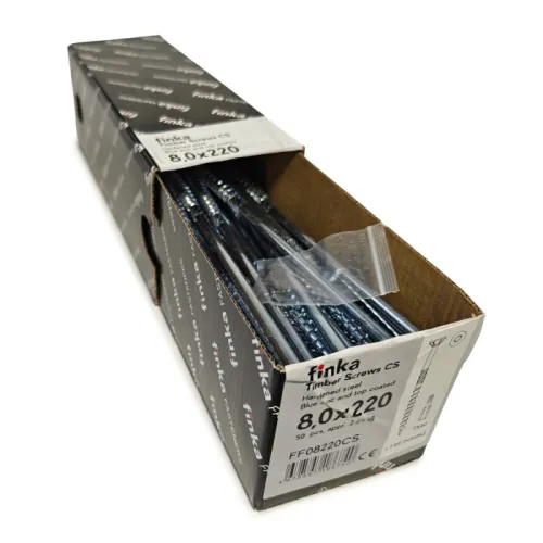 Упаковка шурупов конструкционных Finka Timber Screws CS 8.0x220TX40 голубой цинк, потай 50шт/уп купить в Санкт-Петербурге