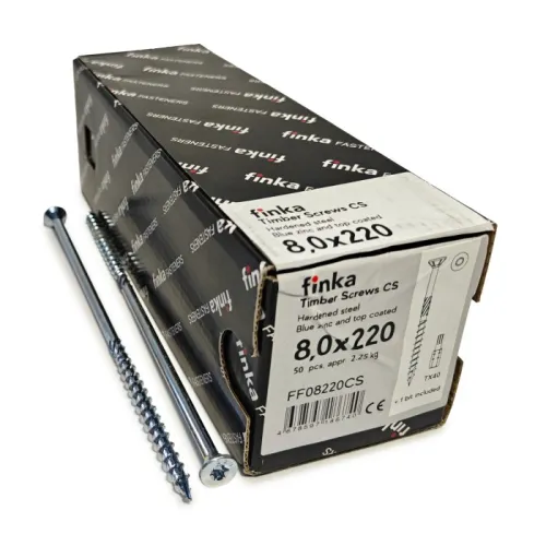 Упаковка шурупов конструкционных Finka Timber Screws CS 8.0x220TX40 голубой цинк, потай 50шт/уп купить в Санкт-Петербурге