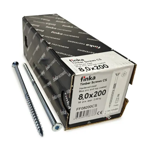 Упаковка шурупов конструкционных Finka Timber Screws CS 8.0x200TX40 голубой цинк, потай 50шт/уп купить в Санкт-Петербурге