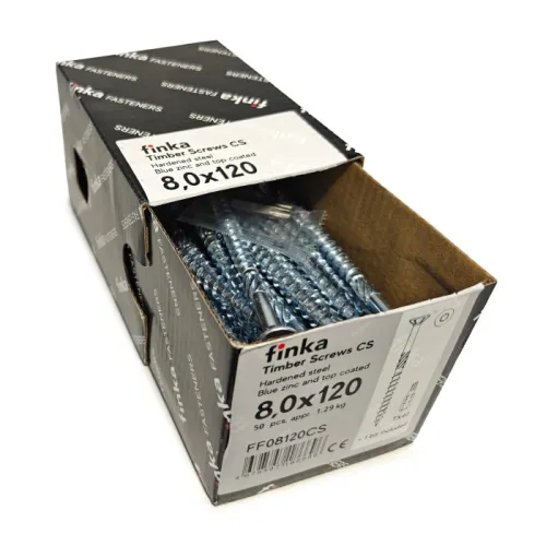 Упаковка шурупов конструкционных Finka Timber Screws CS 8.0x120TX40 голубой цинк, потай 50шт/уп купить в Санкт-Петербурге