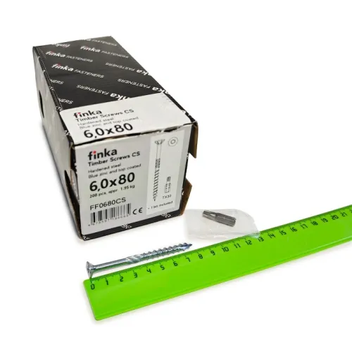 Упаковка шурупов конструкционных Finka Timber Screws CS 6.0x80TX30 голубой цинк, потай 200шт/уп купить в Санкт-Петербурге