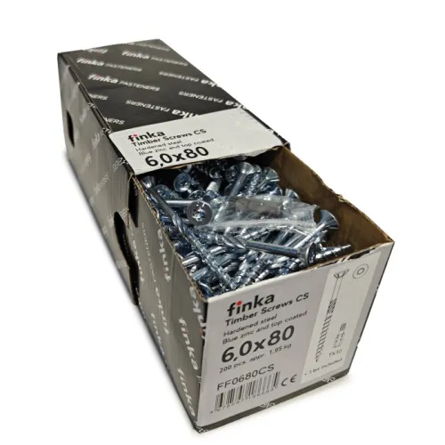 Упаковка шурупов конструкционных Finka Timber Screws CS 6.0x80TX30 голубой цинк, потай 200шт/уп купить в Санкт-Петербурге