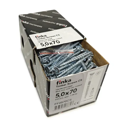 Упаковка шурупов конструкционных Finka Timber Screws CS 5.0x70TX25 голубой цинк, потай 250шт/уп купить в Санкт-Петербурге