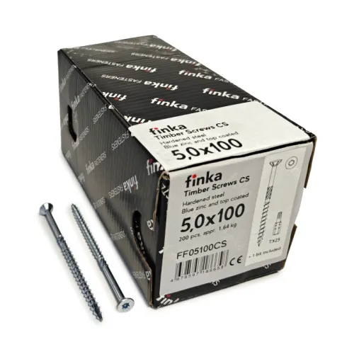 Упаковка шурупов конструкционных Finka Timber Screws CS 5.0x100TX25 голубой цинк, потай 200шт/уп купить в Санкт-Петербурге