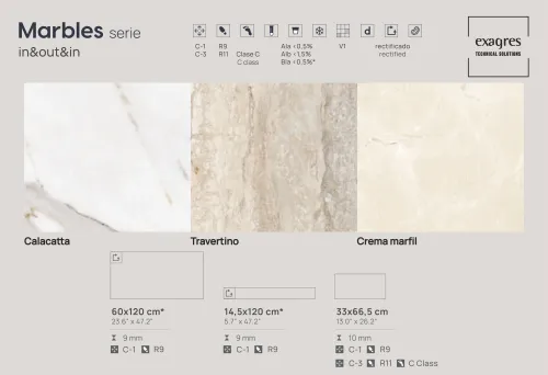 Плитка напольная клинкерная Marbles Travertino С1 60х120х0.92см матовая 2шт/1.44м2/уп Exagres купить в Санкт-Петербурге