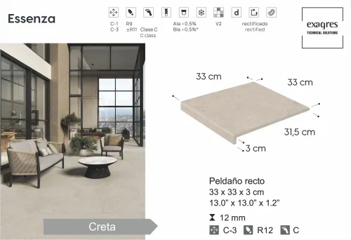 Ступень фронтальная Peldano Florentino Essenza Creta С3 33х33х1.3см антислип 4шт/уп Exagres купить в Санкт-Петербурге