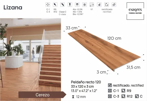 Ступень фронтальная Peldano Recto Lizana Cerezo 33х120х1.2см матовая 2шт/уп Exagres купить в Санкт-Петербурге