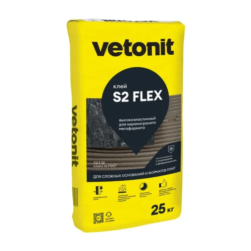 Клей высокоэластичный для керамогранита любого формата С2ES2 Vetonit comfort s2 flex 25кг купить в Санкт-Петербурге